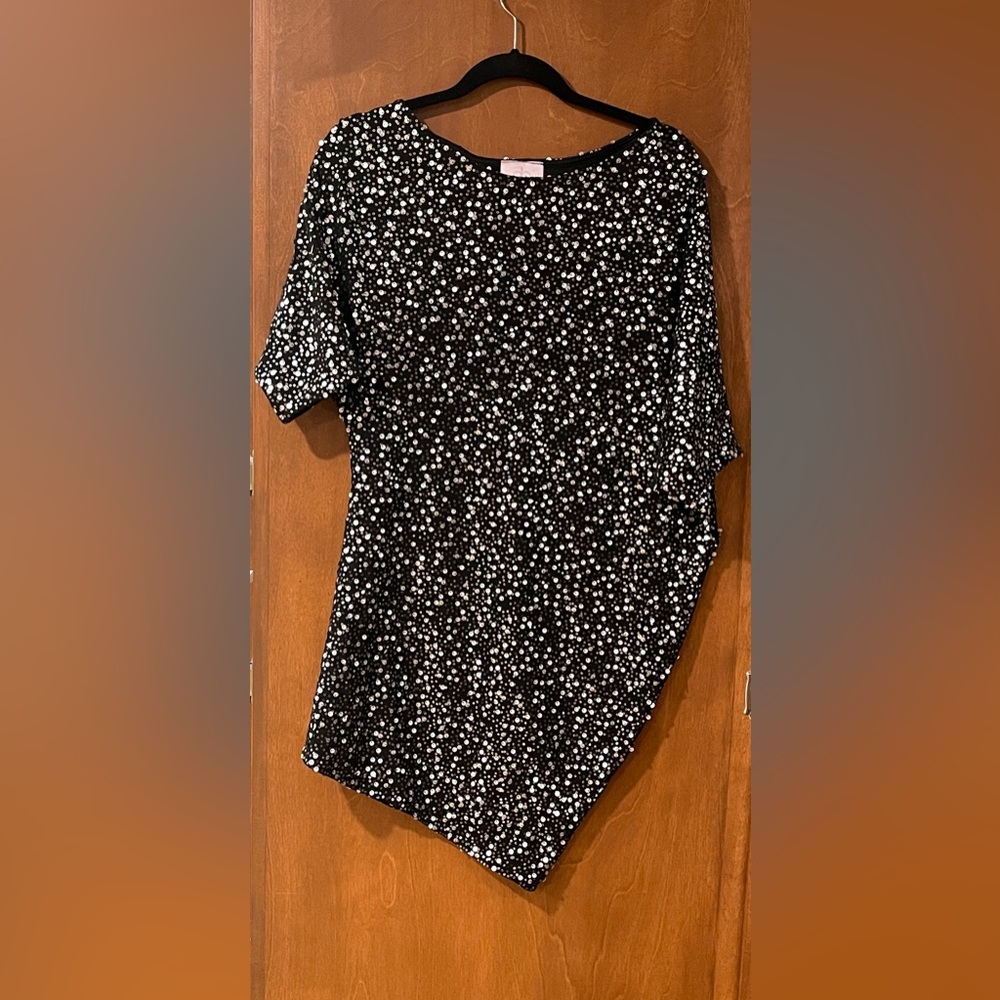 Romeo & Juliet Couture Black with Silver sequins Asymmetrical Dress